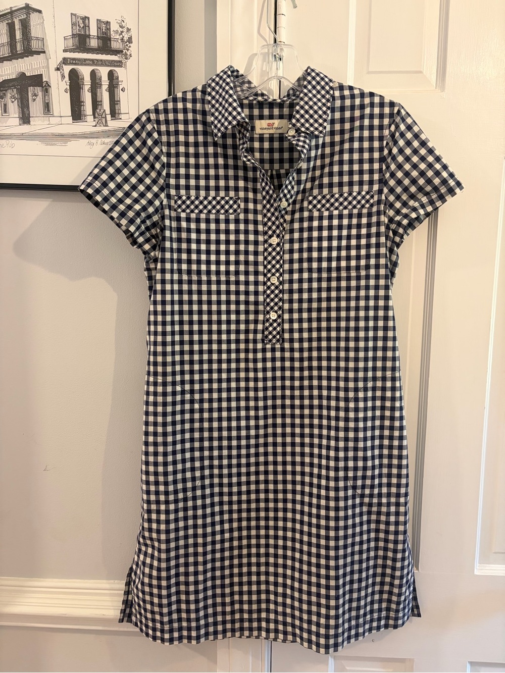 Vineyard Vines Navy & White Gingham Polo Shift Dress
